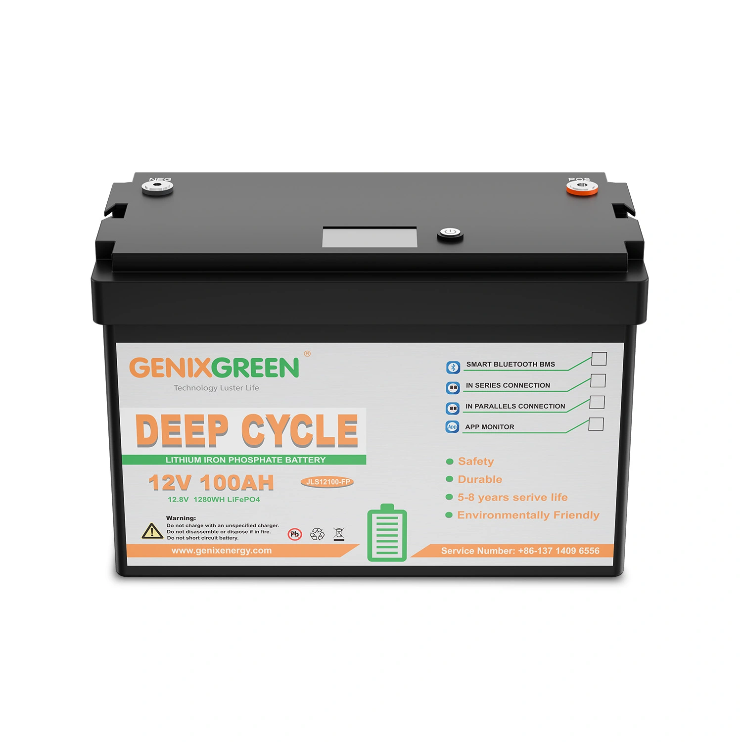 JLS-12100FP 1.28kWh 12.8V 100Ah LiFePO4 Deep Cycle Lithium Battery